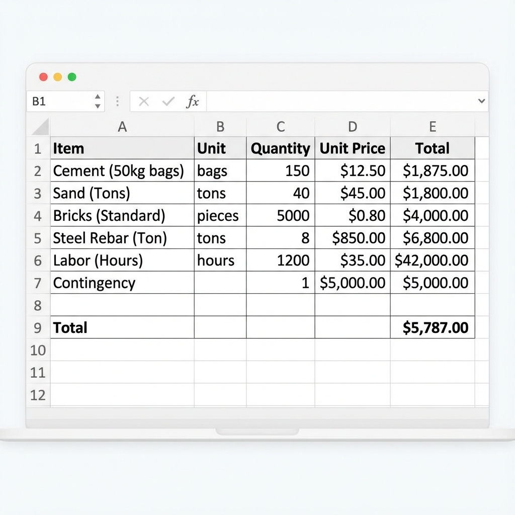 Planilha de Orçamento de Obras aberta no Excel mostrando colunas de Previsto vs Realizado e tabela SINAPI
